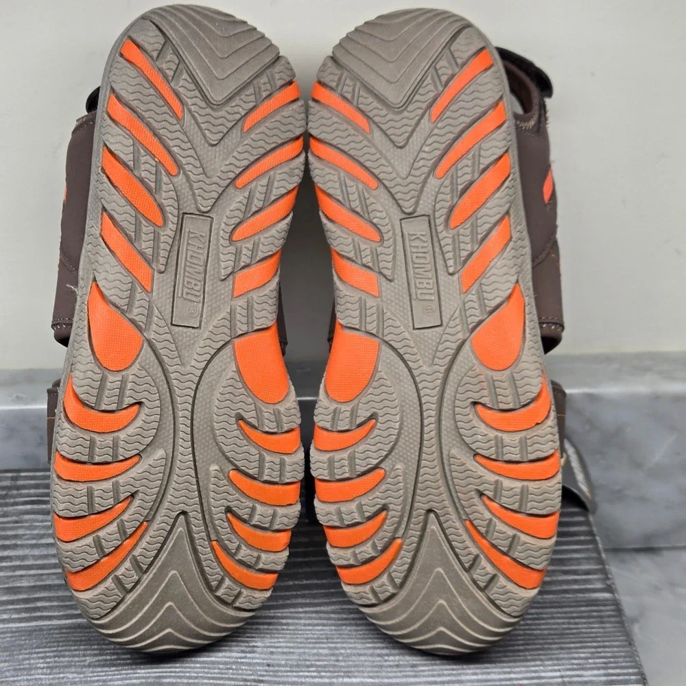 Khombu Kids Brown Orange Closed Toe Hiking Sandals (3) Bungee Lace / Water Shoes